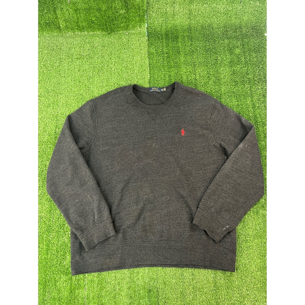 Polo Ralph Lauren Mens XXL Crewneck Sweatshirt Charcoal Gray Red Pony Logo
